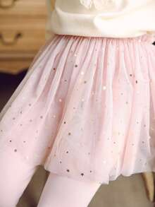 Girls' Lace Tulle Skirt Leggings, Korean Glitter Star Children Skort, Spring & Autumn