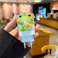 5件套卡通青蛙充电头保护壳 适用于欧版标准20W充电头 保护套 防缠绕线夹 数据线固定器 防断数据线 TPU充电头保护线器 充电器保护器
