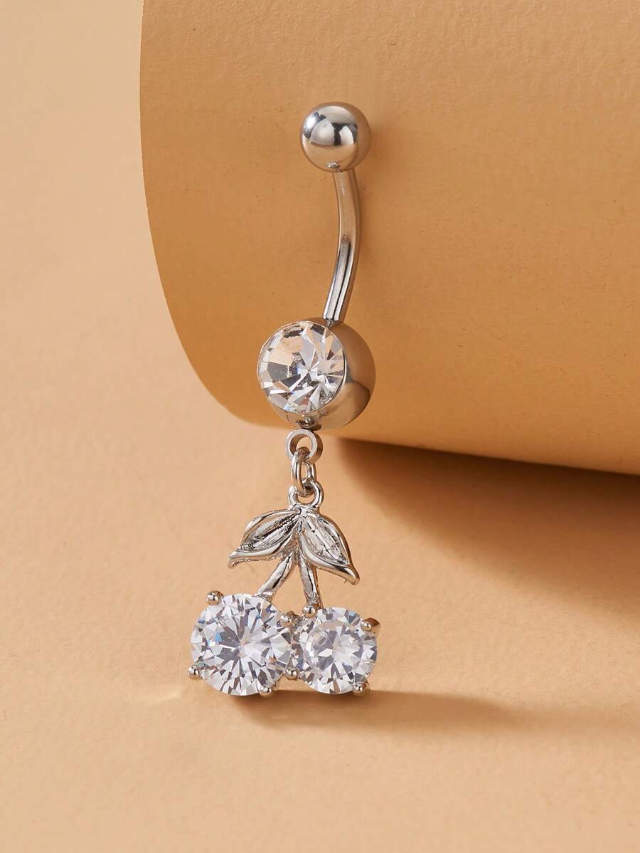 1 件可爱樱桃方晶锆石肚脐环，女士身体首饰 - 櫻桃 - 查看 1