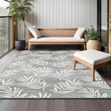 Area Rug 5"X 8"  8" X 10" 9" X 12"Outdoor Indoor Rug Modern Leaves Pattern Outdoor Patio Rug Mat Low Pile Non-Shedding High Traffic Rug Easy Care Floor Carpet For Bedroom Living Room Porch Backyard - Light Grey - View 2