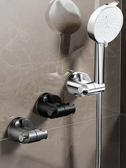 1 pièce Support de pomme de douche sans perçage à ventouse réglable et crochet rotatif, en plastique durable, accessoires de salle de bain, accessoires de douche (doit être utilisé sur des murs en carrelage céramique propres et lisses)