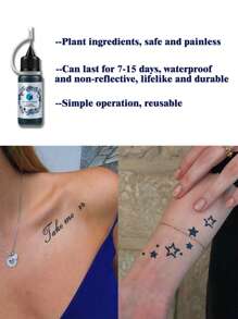 12 件装指甲花纹身模板和染料套装（6 个 A4 尺寸纹身模板 + 6 瓶纹身指甲花染料）男女各式设计，半永久性手指、手腕、肩膀、颈部、锁骨身体彩绘，防水临时纹身模板套装 - 黑色 - 查看 6