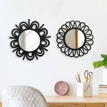 1/2pcs Charming Vintage Round Wall Decor Mirrors, Sunflower Shaped Wooden Framed Hanging Mirror For Living Room, Bedroom, Dining Room, Bathroom, Unique Decorative Mirror, Size 22.5cm/8.6inch, Special Birthday, Holiday, Graduation Gift