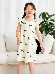 Bộ đồ ngủ cho bé gái, váy ngủ thoáng khí dễ thương cho bé - tông màu trắng xám - Xem 1