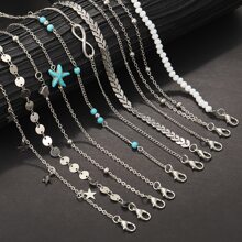 10/20 pezzi Set di cavigliere stile bohémien con stelle marine e perline, adatte per vacanze estive e uso all'aperto
