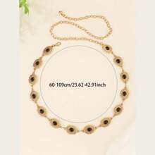 Women's Fashion Versatile Metal Carving Turquoise Inlay Body Chain, Tropical Floral Bohemian Zinc Alloy Jewel High-End Accessories, Metal Waist Chain For Weddings, All Seasons