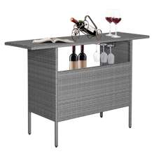 Lifezeal Patio Rattan Wicker Bar Height Counter Table Storage Shelf Rail Garden Mix Gray - Mix Gray - View 9