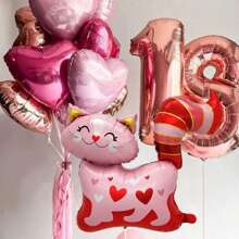 1/10 件猫心形铝箔气球套装，适用于婚礼场景装饰、派对装饰、订婚、周年纪念、母亲节、毕业典礼 - 彩色 - 查看 3