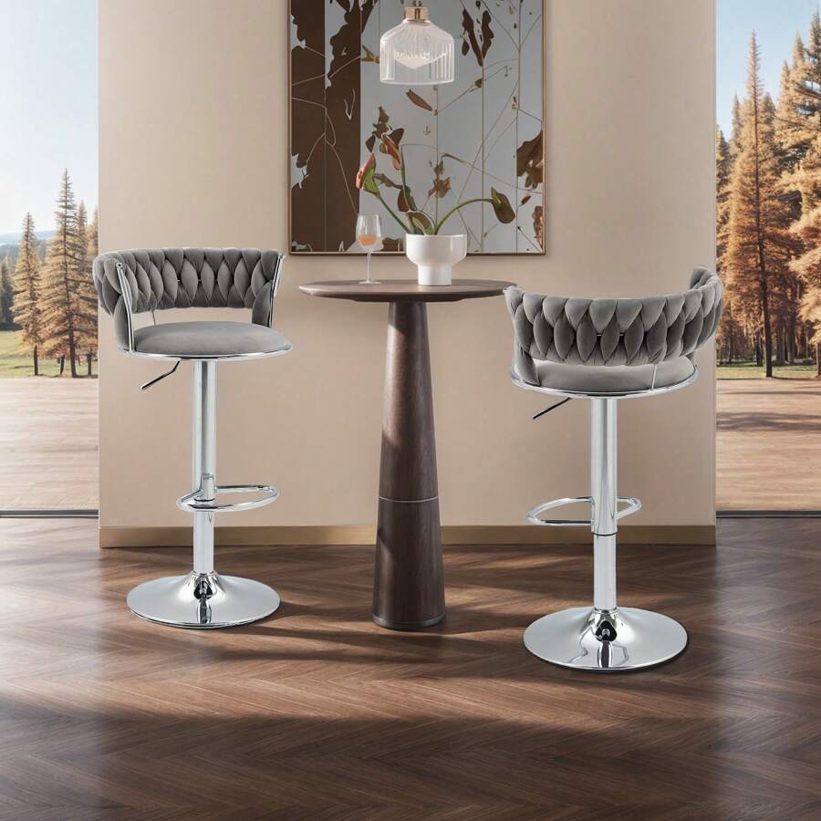 COOLMORE Ensemble de 2 tabourets de bar pivotants à 360 degrés, chaises réglables en hauteur avec repose-pieds pour cuisine, salle à manger, îlot, bar, cave à vin, bureau, salon, argent, style moderne, style haut de gamme