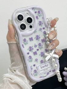 1 Stück modischer glänzender bedruckter stoßfester Handyhülle mit dekorativem Schlüsselband, kompatibel mit Apple 11/12/13/14/15 Pro Max und Galaxy A04/A05/A13/A14/A15/A24/A25/A35/A54/A55/S23/S24 - Verschiedenfarbig - Übersicht 2