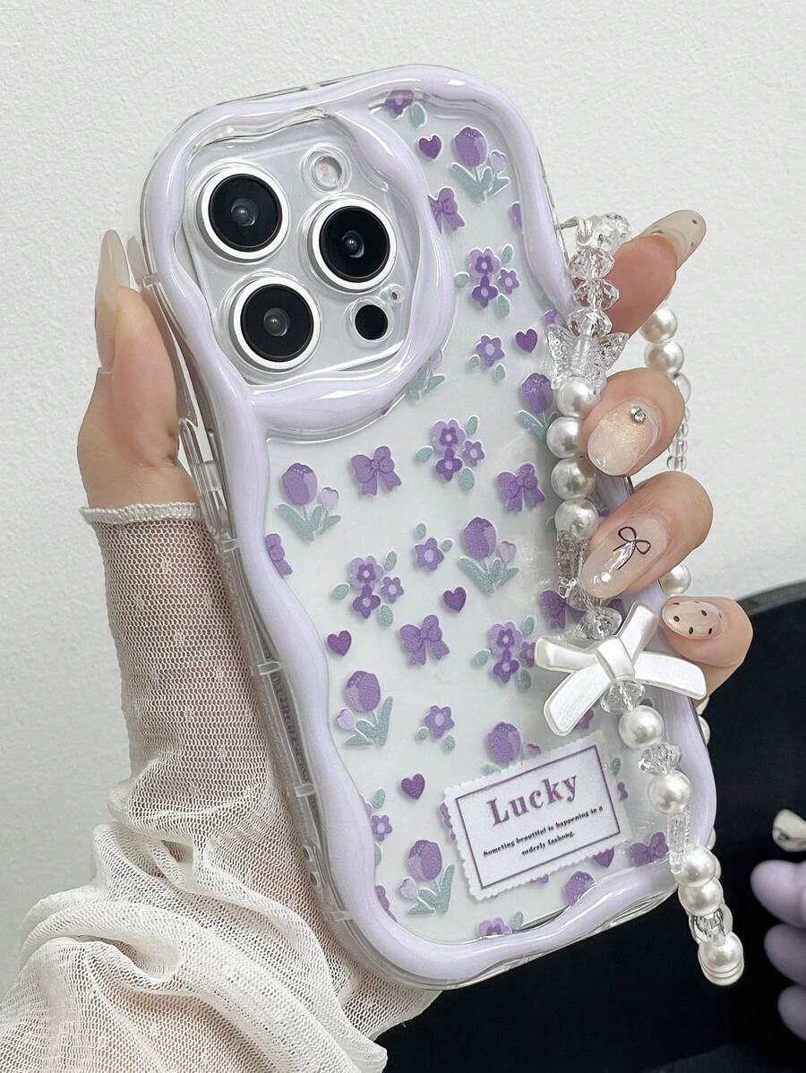 1 Stück modischer glänzender bedruckter stoßfester Handyhülle mit dekorativem Schlüsselband, kompatibel mit Apple 11/12/13/14/15 Pro Max und Galaxy A04/A05/A13/A14/A15/A24/A25/A35/A54/A55/S23/S24
