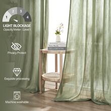 Topfinel 4 Panels Natural Linen Blended Curtains Rod Pocket Back Tab Clip Rings Curtain Semi Transparent Privacy Rural Bohemian Farmhouse Curtains For Living Room Bedroom Home Decoration - XANH LÁ - Xem 7