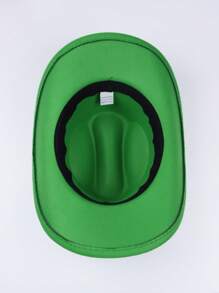 1pc Women's Fashion Green Ribbon Brim Woolen Cowboy Hat, Simple Wide Brim Sun Protection Hat For Hiking, Ideal For Performances, Parties And Unisex Versatile Style - Multicolor - View 6