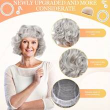 8pcs Vintage Grandma Costume Accessories Set, Including A Wig With Hair Net, A Pair Of Glasses With Chains, A Pearl Necklace, An Infl Crutch, A Bracelet, A Pair Of Earrings, Suitable For Carnival Mask Play. Prom Halloween