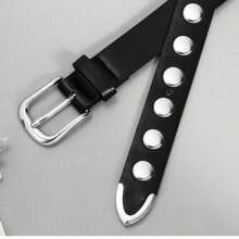 Cinturón versátil de mujer con tachuelas, estilo punk, cinturón de cintura de estilo callejero de piel de PU con lunares, adecuado para primavera, verano, otoño e invierno, escuela, otoño, Halloween