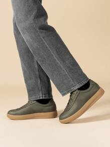 Men's Classic Textured Lace-Up Fashion Sneakers With Cushioned Support  Business Casual Shoes - 綠色 - 查看 4