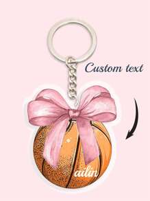 1pc Customized Cute Bow Sports Keychain (Football/Basketball/Volleyball), Upload Your Name, Personalized Keychain Gift For Her/Him, UV Printing Craft