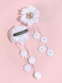 2 Stück Blumen Haarclips, weiße Haarspangen mit Blumenquasten, exquisite lässige Grosgrain Polyester Schleifenklammern, Haarspangen als Haaraccessoires für Mädchen