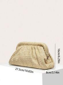 Women's Solid Color Straw Woven Wrinkled Cloud Bag, Retro , Large Capacity And Fashionable, Suitable For Going Out Shopping.