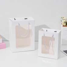 2 件透明展示窗手提袋、节日派对鲜花礼品包装袋、贸易展礼品袋、带开窗的毛绒娃娃礼品袋