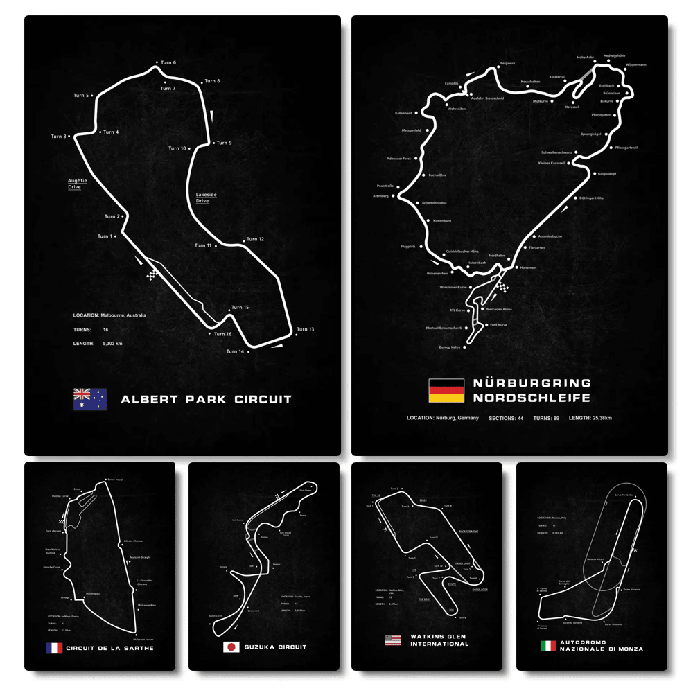 1 Stück / 3 Stück Wandkunst Poster mit optionalem Rahmen, moderne Poster von Rennstrecken der Welt, Nürburgring, Sarthe, Nordschleife, Leinwandmalerei Wandkunst Bild für Wohnzimmer, Schlafzimmer, Küche und Büro - hochwertig, ohne/mit Rahmen