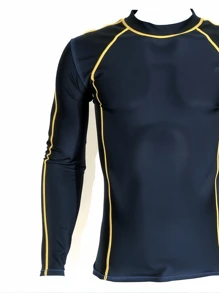 Latest Europe & America Style Men's Long Sleeve Rash Guard Swim Top - Black - View 2