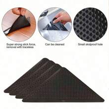 4 件装地毯夹，适用于硬木地板和瓷砖的防滑地毯垫，适用于区域地毯的可重复使用和可清洗地毯胶带，地毯垫保持角落平整（黑色） - 黑色 - 查看 3