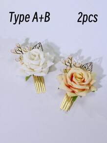 1/2/3 件玫瑰珍珠串珠叶子装饰发夹、发饰、婚礼、新娘发型、侧梳、学校用品