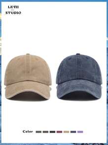 2 件装复古风格纯色干净休闲棒球帽,男女通用情侣帽,节日礼物可调节软顶防晒运动帽适合户外海滩度假和日常生活穿着 - 多色 - 查看 16