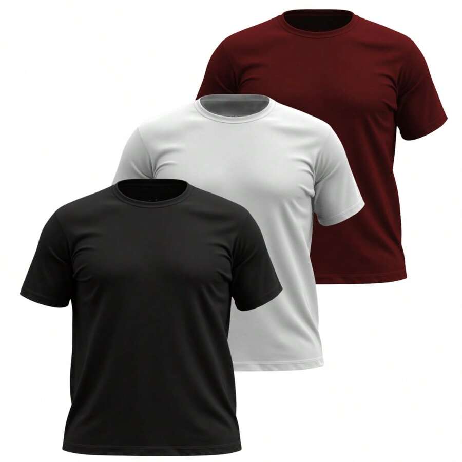 Kit 03 Men's Plus Size Basic Plain T-Shirt 100% Cotton Short Sleeve - Multicolor - View 1