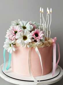 6 件白色圆点飞溅图案波浪形生日蛋糕蜡烛 - 白色 - 查看 3