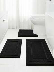 1pc/3pcs Soft Flocked Flocked Absorbent Anti-Slip Bath Mat Set, Washable Bedroom, Living Room, Bathroom Carpet Rug, All Seasons Decor - Grey - View 5