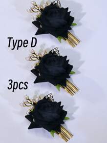 1/2/3 件玫瑰珍珠串珠叶子装饰发夹、发饰、婚礼、新娘发型、侧梳、学校用品