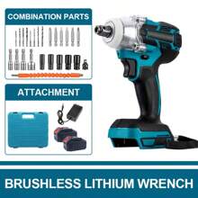 21V Compact Wireless Impact Wrench Set, 258ft LBS Torque, Includes Drilling Kit And Carrying Case, Includes Lithium-Ion Battery And Charger, 0.87-Inch Sleeve, Suitable For Home Repairs, Perfect For DIY And Small Car Tire Work - Blue - View 3