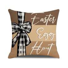 Funda de almohada decorativa de Pascua con diseño de conejo, huevo, lazo y letras para sofá o dormitorio - amarillo claro - Ver 1