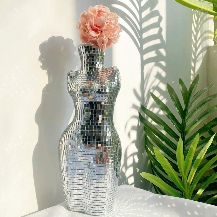 Silver Handmade Ceramic Disco Ball Vase, Creative Disco Floral Vase For Flowers And Plants, Boho Home Decor, Available In Multiple Sizes, Birthday Graduation Gift, Home Decoration, Room Decor, Glass Vase