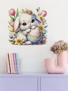 1 件复活节兔子和鸡蛋墙贴 - 防水乙烯基贴纸，适用于汽车、卡车、摩托车、笔记本电脑、瓶子和墙壁，适合妈妈、情侣、女孩，适合家人、朋友和孩子的节日复活节家居装饰礼物