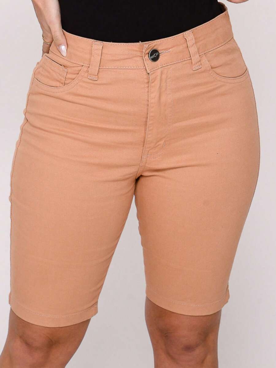 Women's Mid-Thigh Jeans Twill Shorts High Waist Butt Lifting Bermuda Shorts With Lycra - 奶油色 - 查看 1