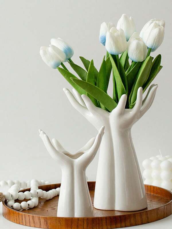1pc Nordic Ins Open Hands Ceramic Vase Niche Creative Flower Arrangement B&B Hotel Room Decoration Vase Ornaments Gifts Birthday Graduation