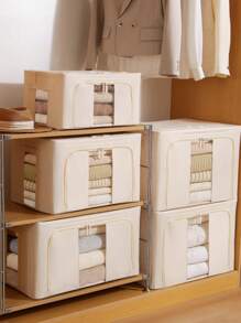 1pc 24L/66L Storage Boxes For Clothes - Clothes Storage Bins Clothes Storage Boxes Oxford Cloth Foldable Storage Container Large Household Storage Box With Built-In Solid Steel Frame Toys Blankets - Beige - View 2