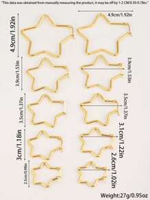 5 Pairs Minimalist Stainless Steel Pentagon Star Hoop Earrings, Suitable For Men And Women - Gold - View 5
