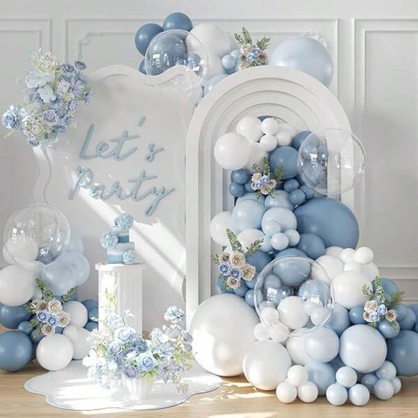 126Pcs Blue And White Balloons Arched Garland Set Light Blue Macaron Pearl Balloon Wedding Birthday Shower Gender Reveal Decoration