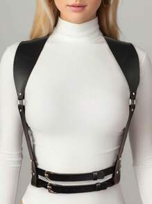 一件女士性感内衣配饰 - 纯色 PU 皮革可调节肩带 - 情侣约会胸部塑形腰带 - 设计师宽肩带瘦身束缚带 - 情侣约会捆绑背带 - 铆钉镶嵌朋克风格配饰 - 角色扮演节日和哥特式时尚配饰 - 日常穿着派对狂欢 COSPLAY