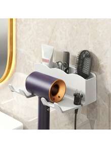1pc Wall Mounted Hair Dryer Bracket, For Bathroom Shelves Without Drilling, Hair Dryer Bathroom Storage Rack