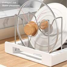 Pot And Pan Organizer, Expandable Pot Lid Holder With 7 Adjustable Compartments, U-Shape Pot Rack Organizer, Space-Saving Pan Organizer For Cabinet - 白色 - 查看 8