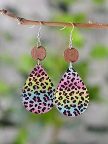 1 Cặp Hoa tai mặt hình giọt nước họa tiết hoa và báo nhiều màu sắc cổ điển dành cho nữ, Hoa tai hai mặt bằng PU cá nhân hóa cho mùa xuân/hè, ngày lễ và Ngày của Mẹ - Nhiều màu - Xem 4