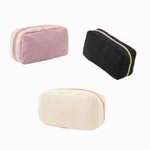 Simple Embroidered Corduroy Handbag, Large Capacity Cosmetic Bag, Women Travel Organizer Pouch