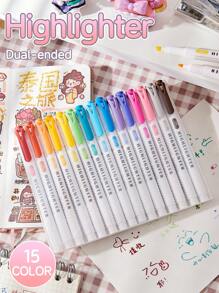 15 PCS/Set Of Double-Ended Highlighter, Cute Colors, School Supplies, Office Supplies, Accent Markers, Bible, DIY Drawing Markers, Markers