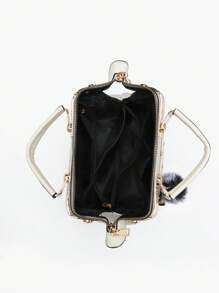 时尚菱形绗缝铆钉手提包，配有配件，大容量手提包适合旅行、购物和工作，是母亲节的绝佳礼物 - 米色 - 查看 5