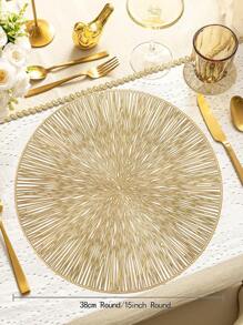 2/12pcs 15" Round Gold Foil Fireworks Pattern Placemats, (PVC) Material, Gold Stamping Hollow Design, Waterproof, Washable, Easy To Clean, Non-Slip, Heat-Resistant, For Room Decor, Dining Table, Home Decor, Suitable For Holidays, Parties, Birthdays, Weddings And Dinners